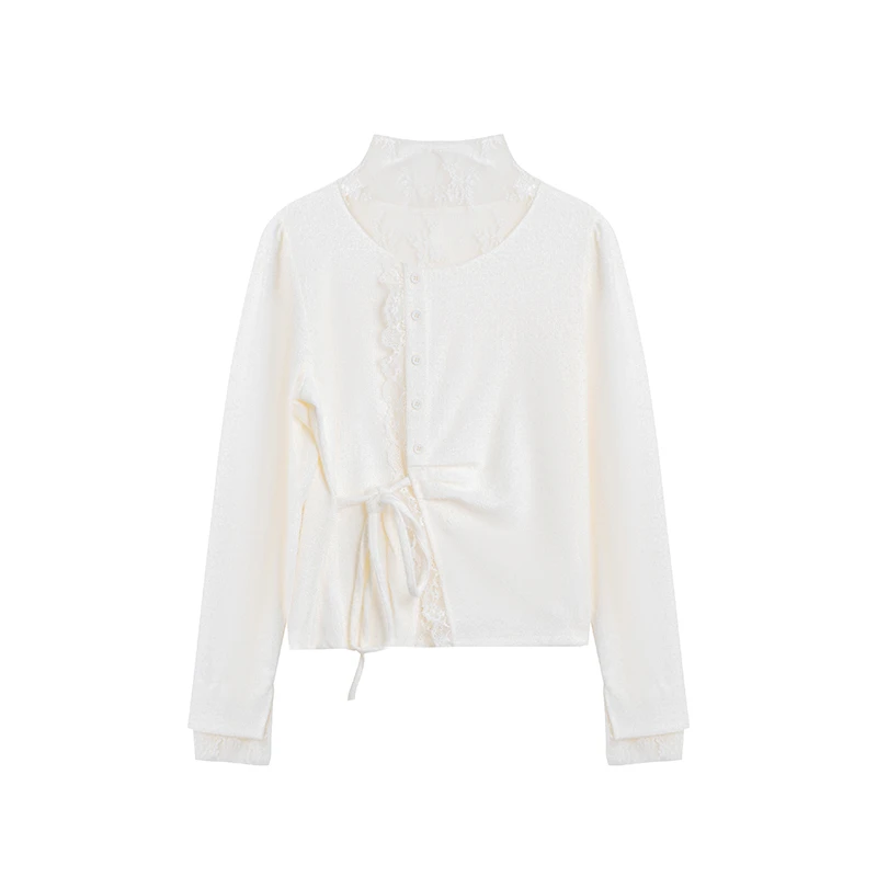 【蕾丝诱惑】蕾丝拼接抽绳时尚显瘦针织衫A2690