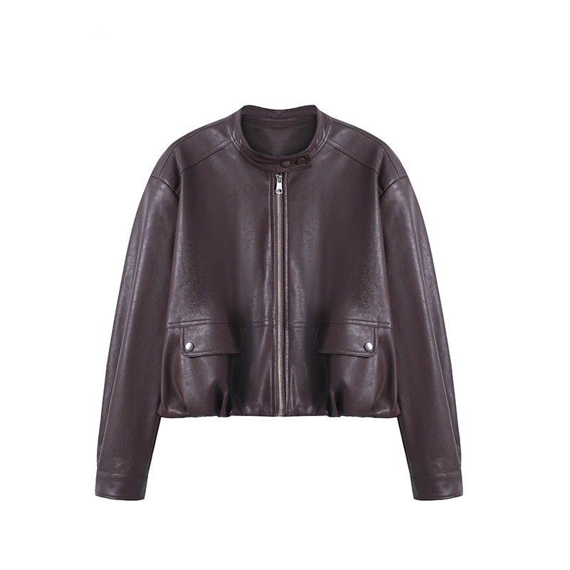 芳奢【私人高定】立领纯色简约显瘦百搭皮衣外套A2162SS