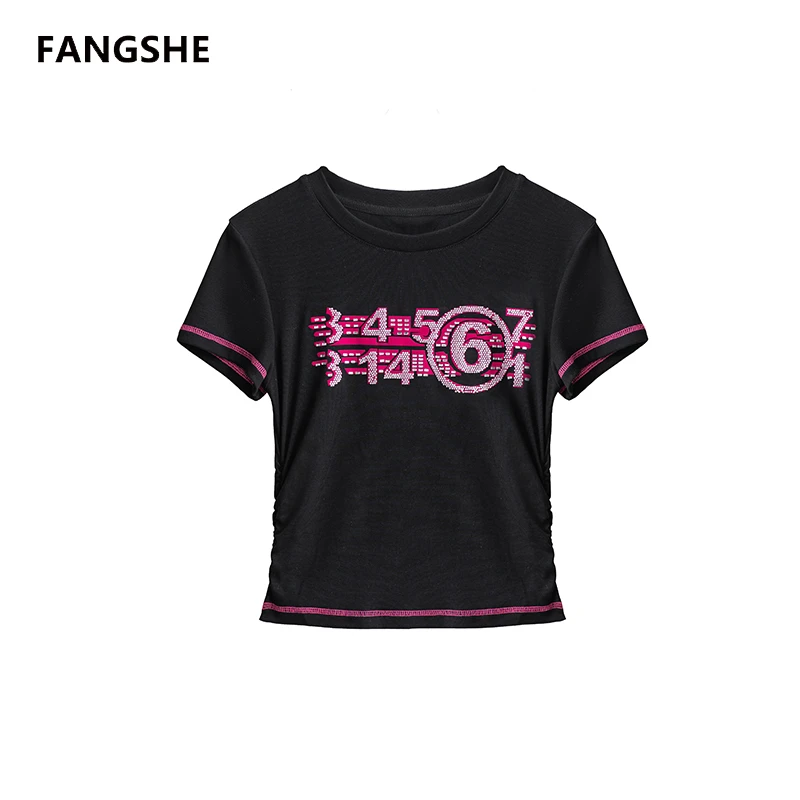 【切片专属】数字面膜T圆领撞色明线亮钻数字显瘦短袖T恤A2067JJ