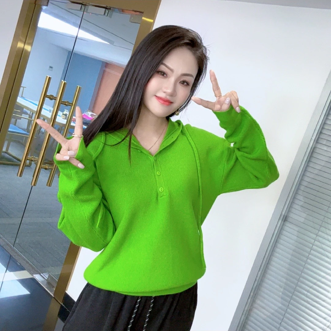 【私人高定】连帽系带纯色百搭显瘦针织衫A2502YB