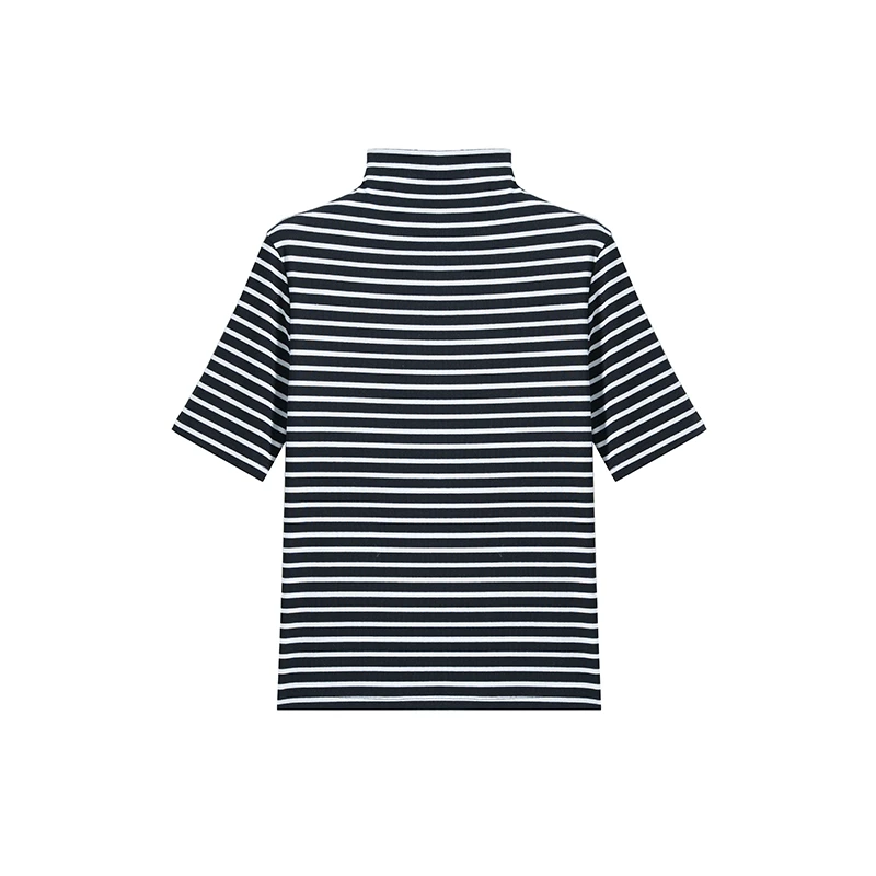 【私人高定】半高领气质显瘦条纹半袖打底T恤A2117JJ