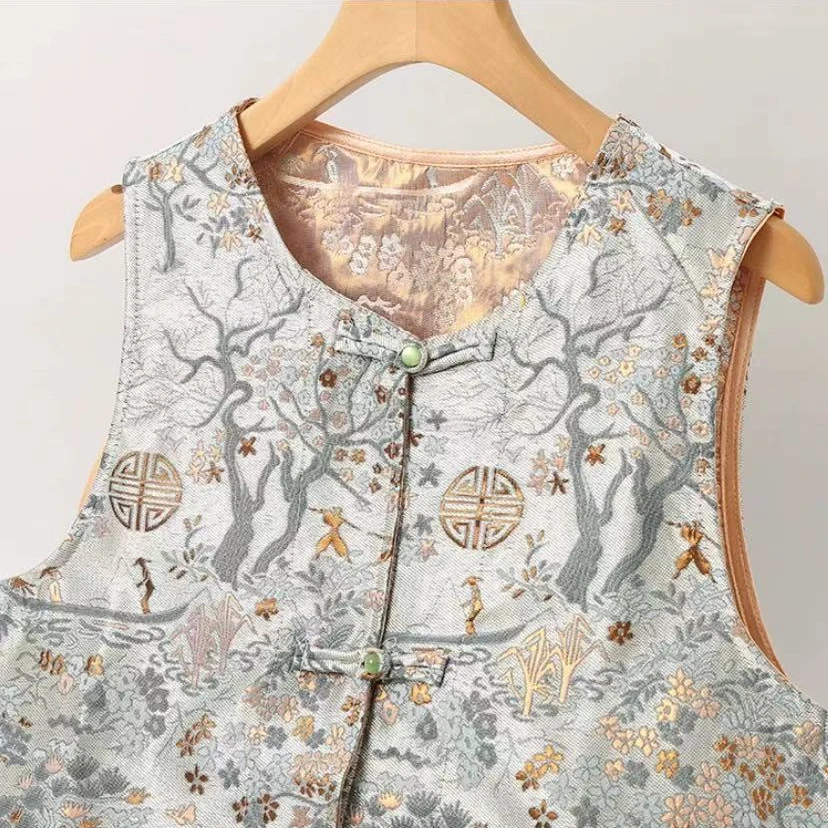 【国风刺绣马甲】2024新中式盘扣新中式刺绣马甲女