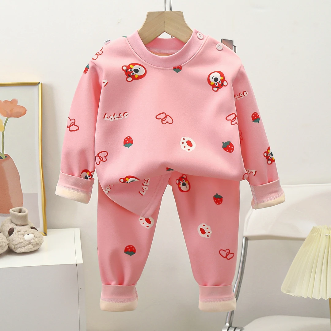 儿童保暖内衣套装加绒加厚女童秋衣秋裤男童宝宝秋冬家居服睡衣裤