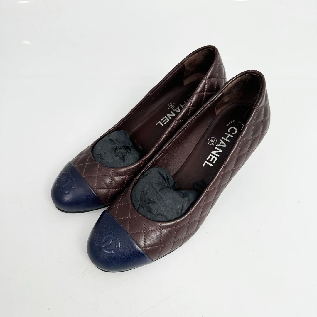 95新 Chanel/香奈儿 37码/菱格拼接高跟鞋/98新/jm09111
