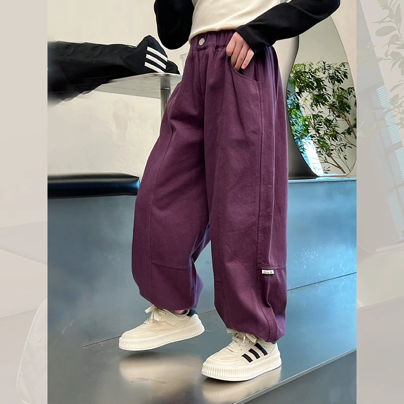 女童裤子春秋宽松工装裤童装裤子2025新款洋气纯棉网红春季休闲裤