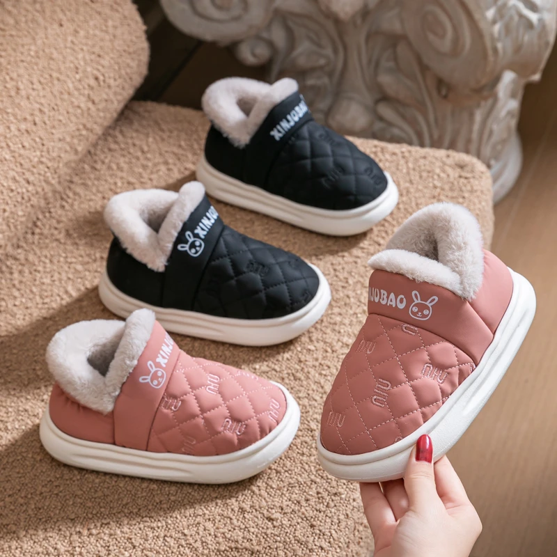 儿童棉鞋冬加绒保暖防水居家女童宝宝雪地靴大棉防滑男童皮面防水