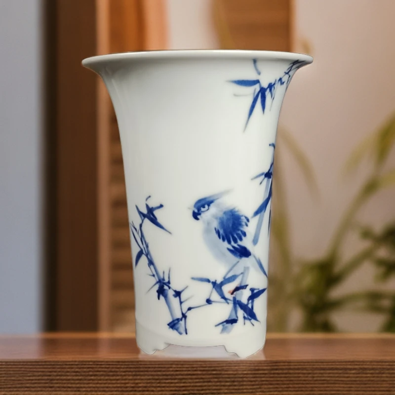景德镇全手工陶瓷兰花盆，手工绘画制作的，尺寸高21口径17