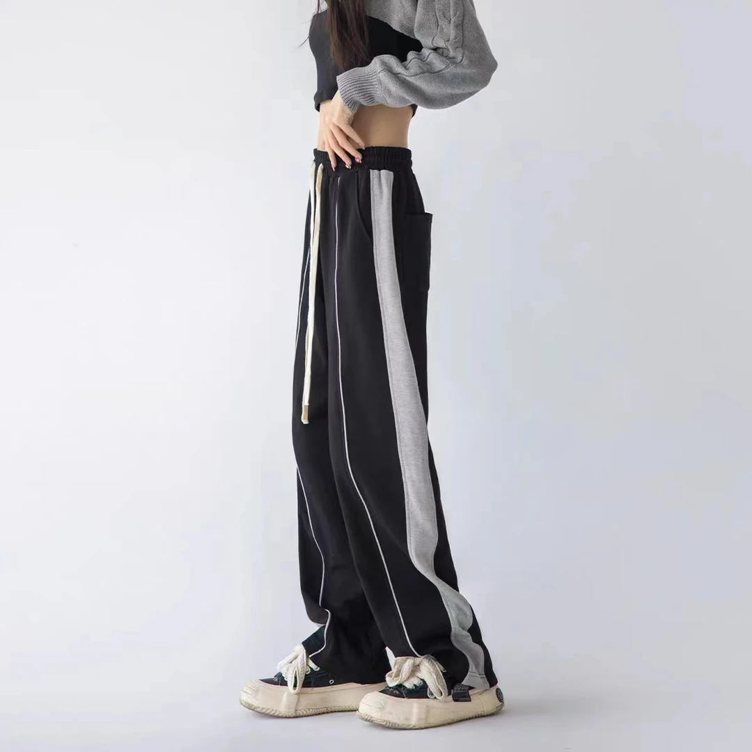 拼接设计感卫裤秋冬新款卫裤男宽松百搭休闲裤垂感运动裤女ins361