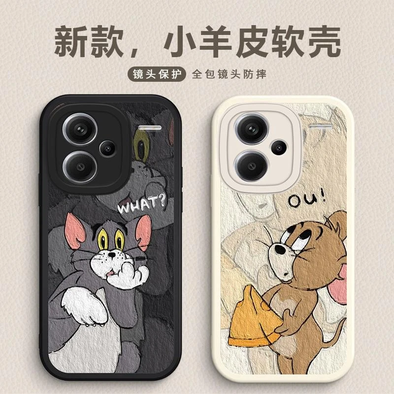 小米红米note13pro+手机壳猫和老鼠镜头卡通情侣个性高级皮纹全包