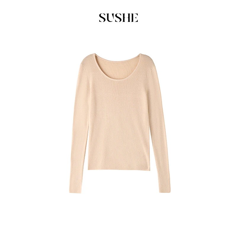 束皙SUSHE 优雅INS风 修身显瘦圆领长袖女士叠穿内搭针织羊毛衫