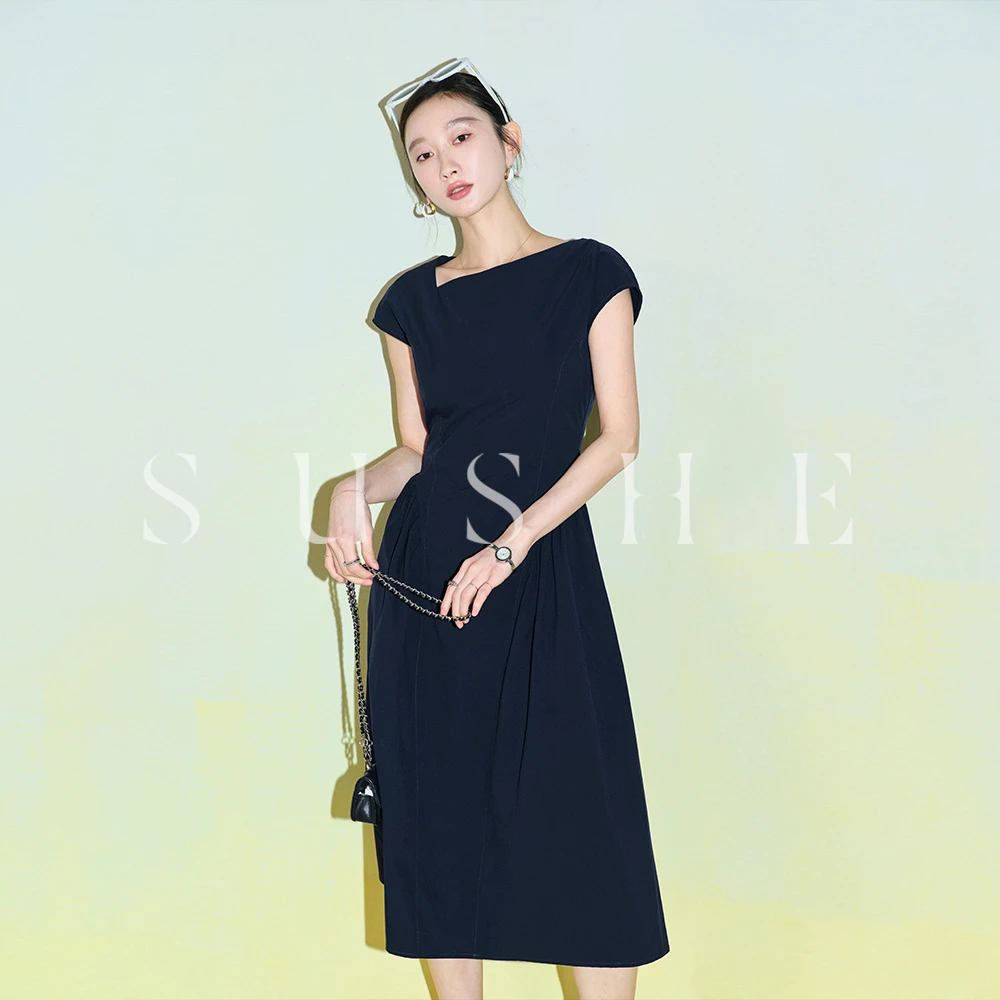 束皙SUSHE 法式浪漫优雅设计领通勤简约无袖连衣裙 M230624
