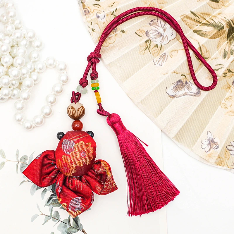 非金属布艺项链 小金鱼流苏挂饰宋锦真丝挂坠吊饰车摆件中国风