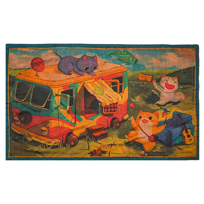 儿童单面枕套【旅行猫猫】香云纱真丝枕套复古卧室学生个性创意