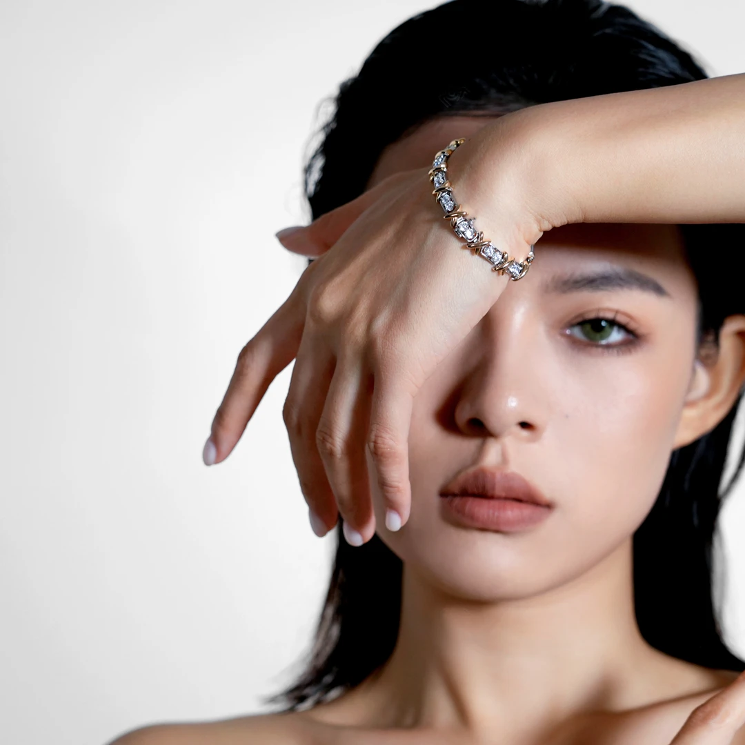 925银手链 金银破解撞色满锆精致简约气质欧美轻奢手链新款爆款