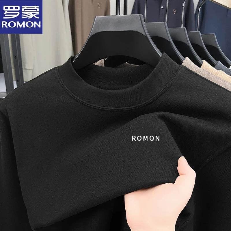 罗蒙秋冬季新款男士圆领卫衣德绒百搭T恤加厚保暖休闲内搭打底衫