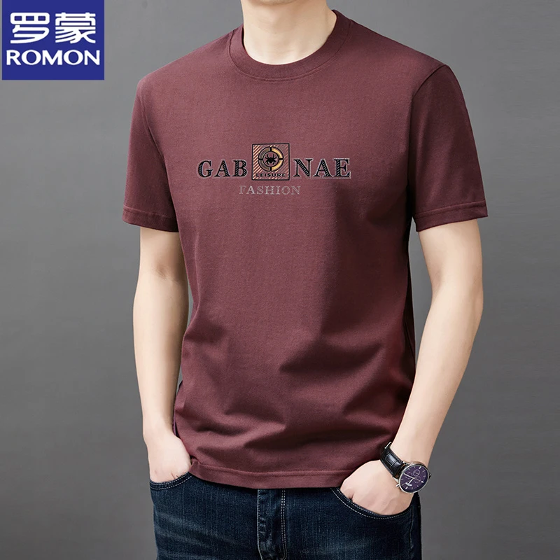 罗蒙100%纯棉短袖t恤男士圆领夏季薄款时尚休闲体恤纯棉短袖男t恤