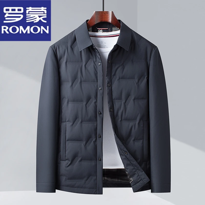 罗蒙男士外穿羽绒服翻领衬衫90白鸭绒休闲商务轻薄款秋冬保暖外套