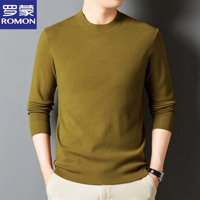 罗蒙男士毛衣秋冬季纯色圆领保暖针织衫男士长袖简约套头打底衫潮
