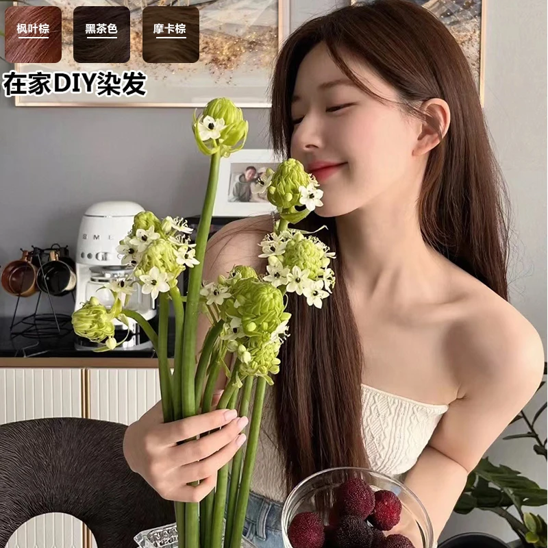 莫兰迪茶棕色染发膏自己染爆款植物染发剂2023流行色免漂蓝朵纷彩