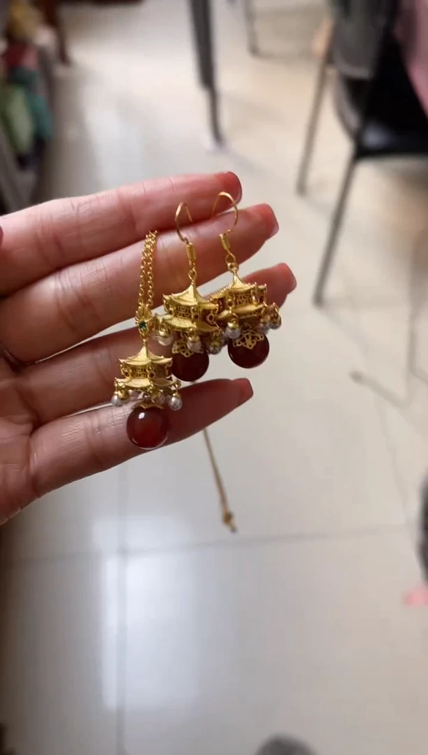 【闪购商品】347号仿錾刻宫灯珐琅耳钩+348号