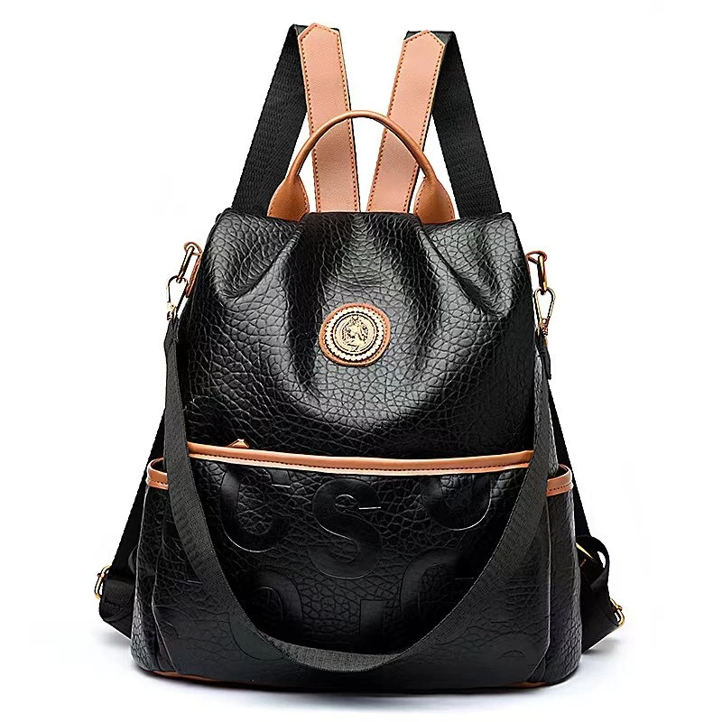 轻奢简约潮流经典女士百搭小众双肩手提包615黑色