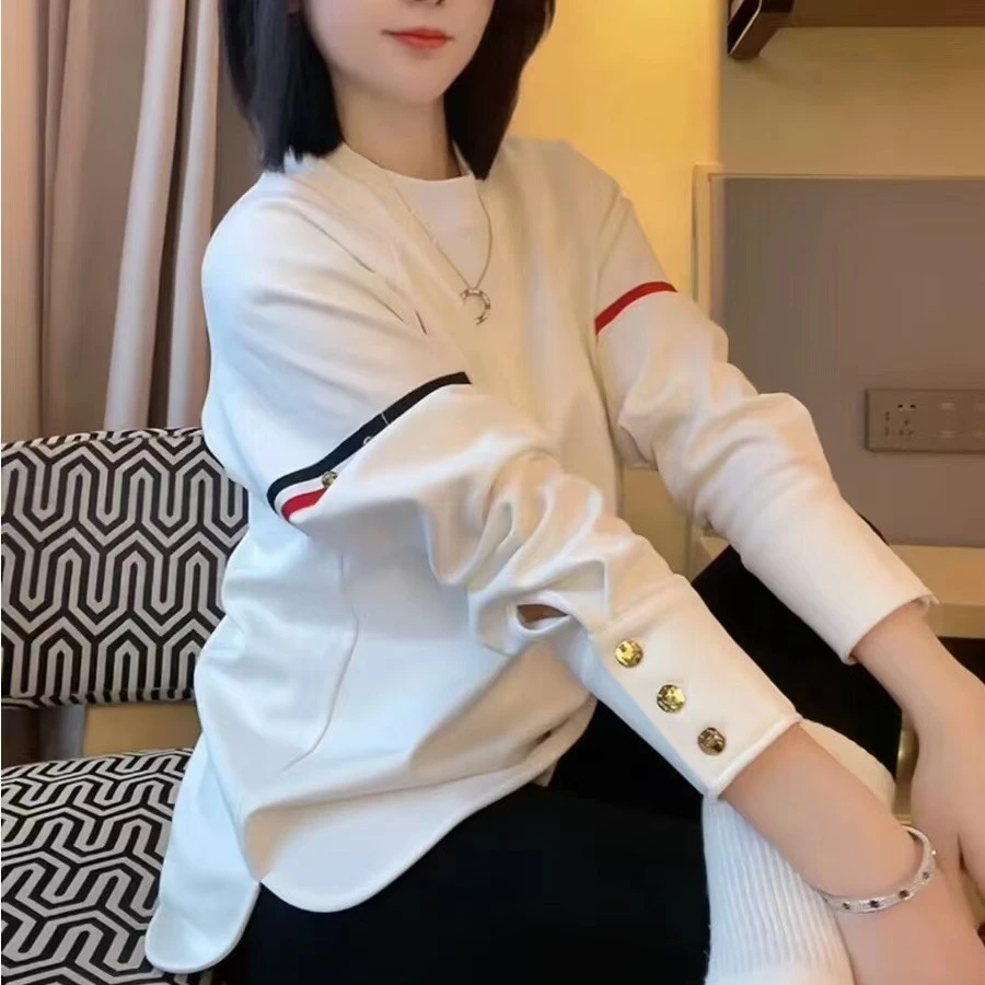 设计感小众双杠拼色长袖卫衣女秋冬新款加厚内搭打底衫中长款上衣