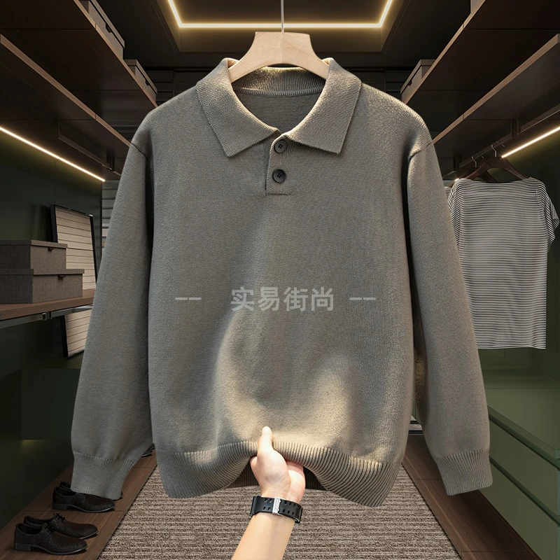 冬季毛衣男士青年翻领针织衫线衣品质打底衫带纽扣纯色内搭衣服