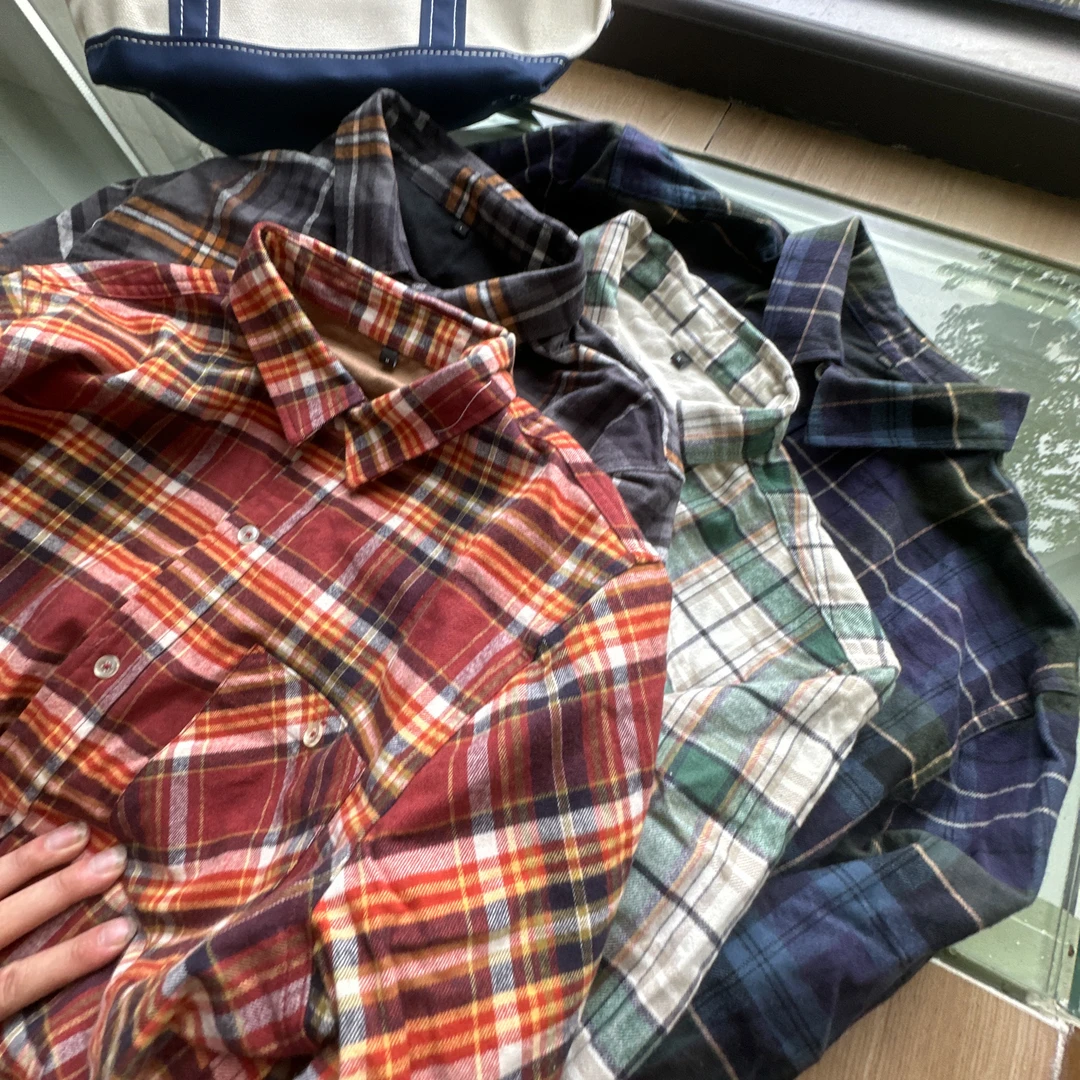 【美琪优选】磨毛格纹 男士长袖格子磨毛衬衫 男衬衫