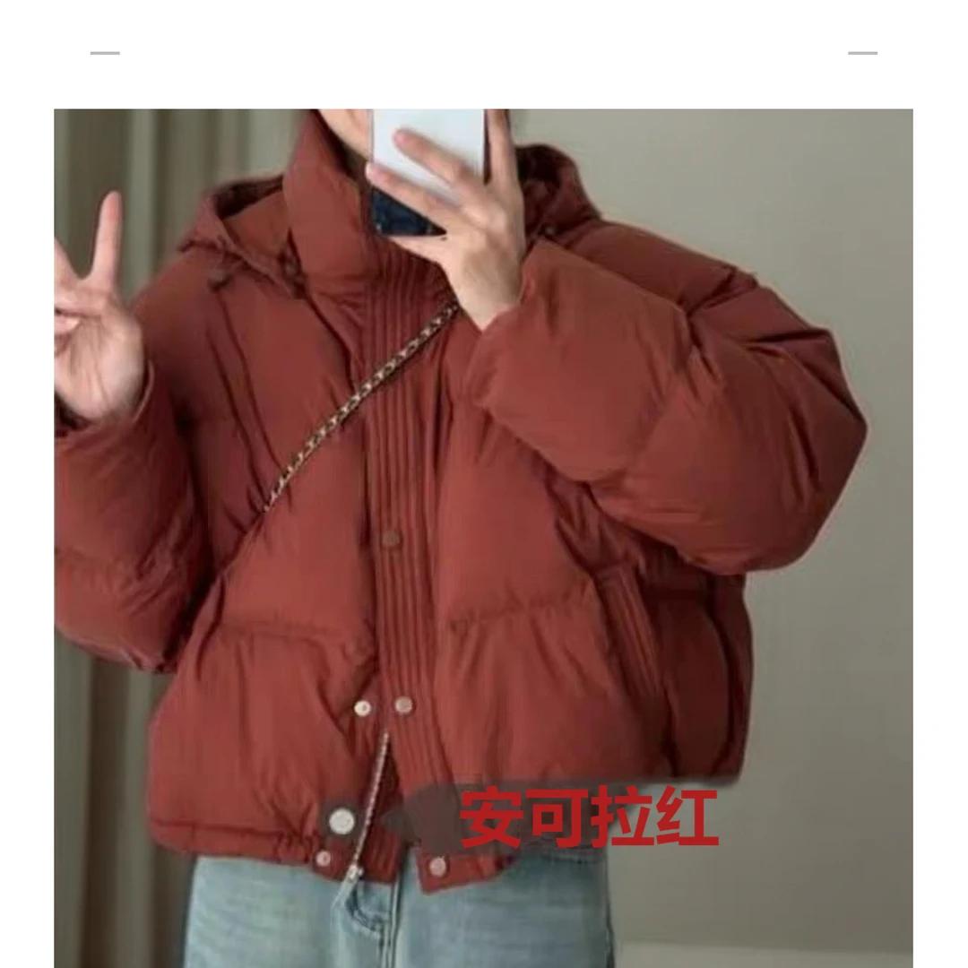 韩国连帽ock羽绒服 加厚短款安哥拉红 白鸭绒防寒保暖加厚外套