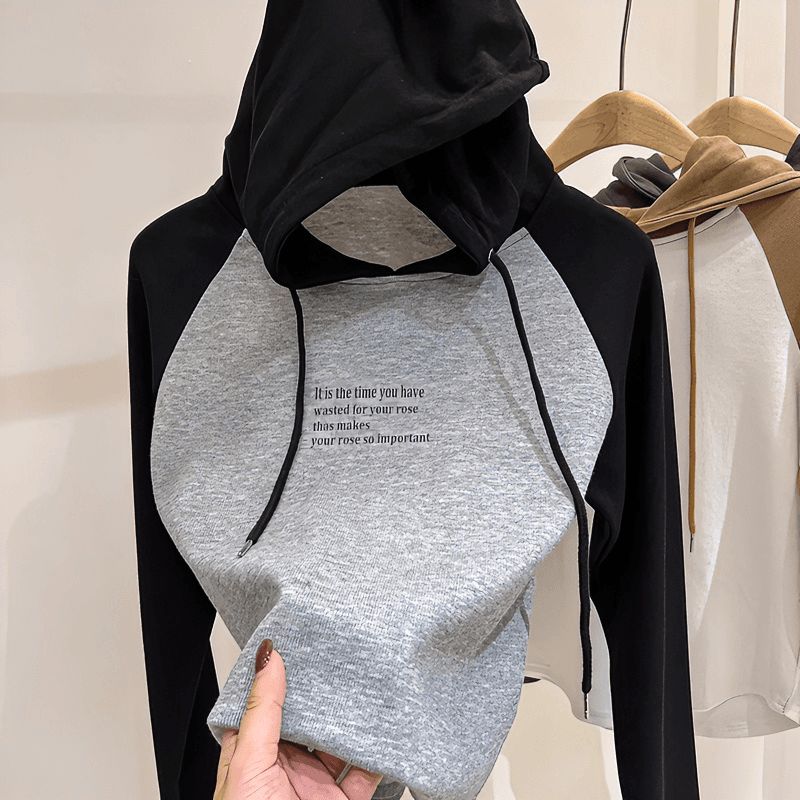 连帽卫衣外套女早秋2023新款别致抽绳设计感拼接长袖上衣宽松外搭