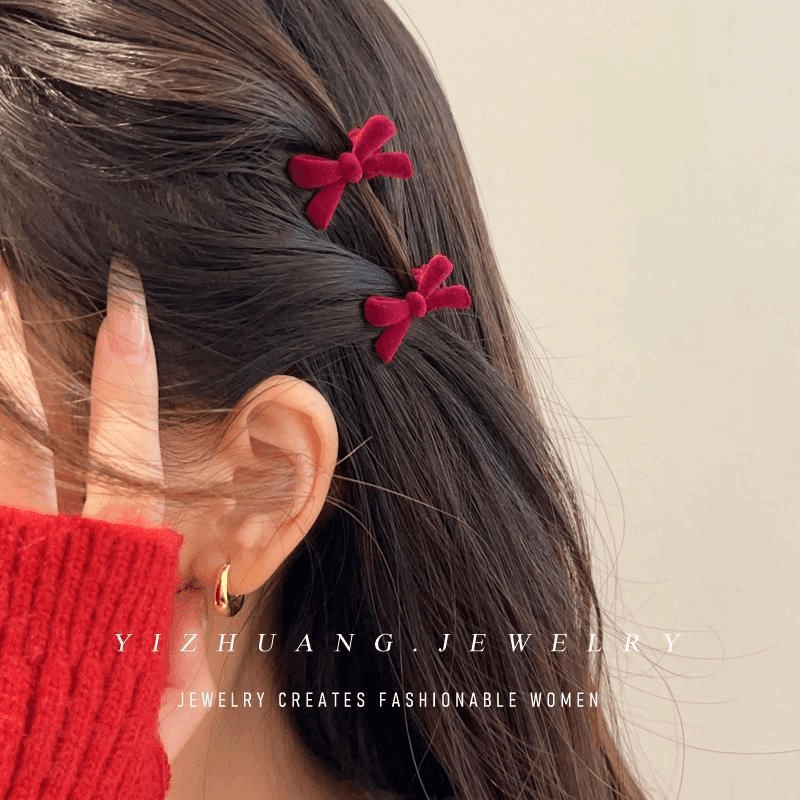 秋冬植绒蝴蝶结发夹可爱小号碎发浏海夹边夹前额鸭嘴夹迷你