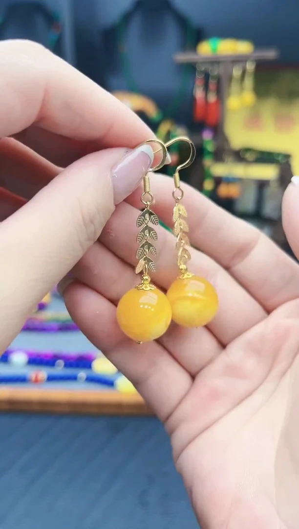 【闪购商品】蜜蜡耳饰14K金镶嵌307000