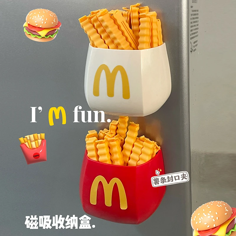 麦门磁吸收纳盒薯条封口夹家用冰箱可爱零食刀叉勺多功能口罩笔筒