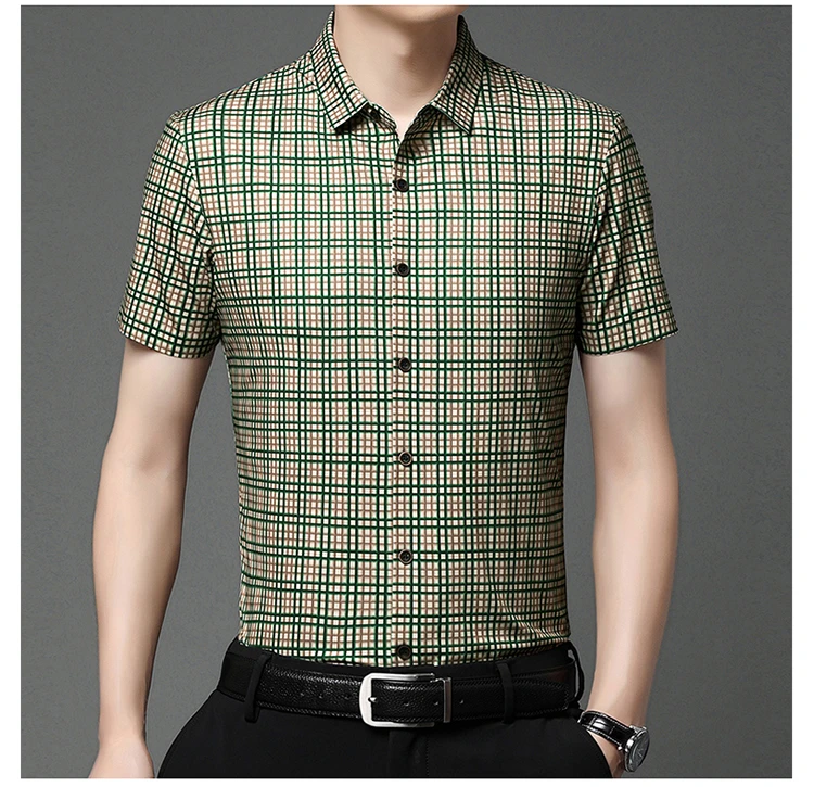 夏季新款高档衬衫开衫男翻领无痕冰丝polo衫男士短袖T恤爆款A15