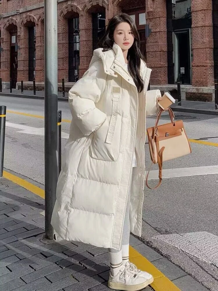过膝棉服新款女冬加厚中长款棉袄韩版宽松连帽棉衣ins港风面包服