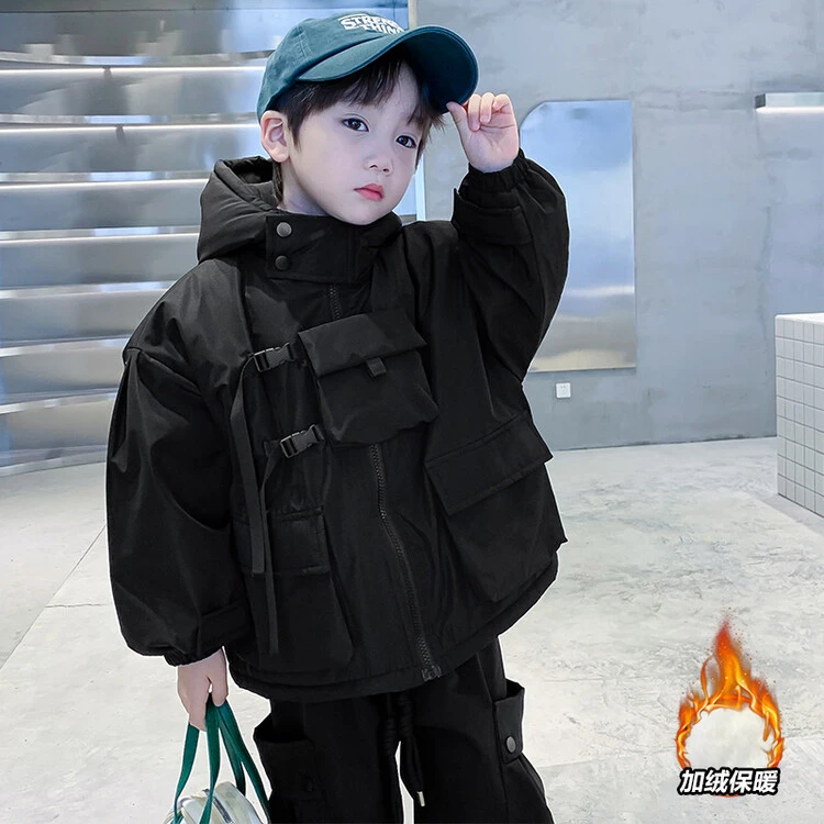 男童加绒外套冬款儿童加厚保暖痞帅工作冲锋衣宝宝冬装派克棉服