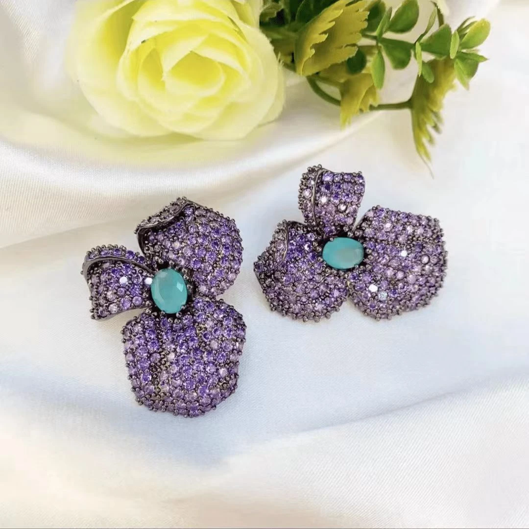 铜合金耳饰 【紫意】重工紫色奢华设计师气质高级感-602