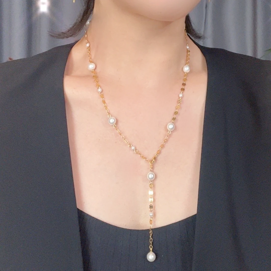 铜合金仿珍珠吊坠 【多种戴法长款项链女】法式仙女吊坠配饰