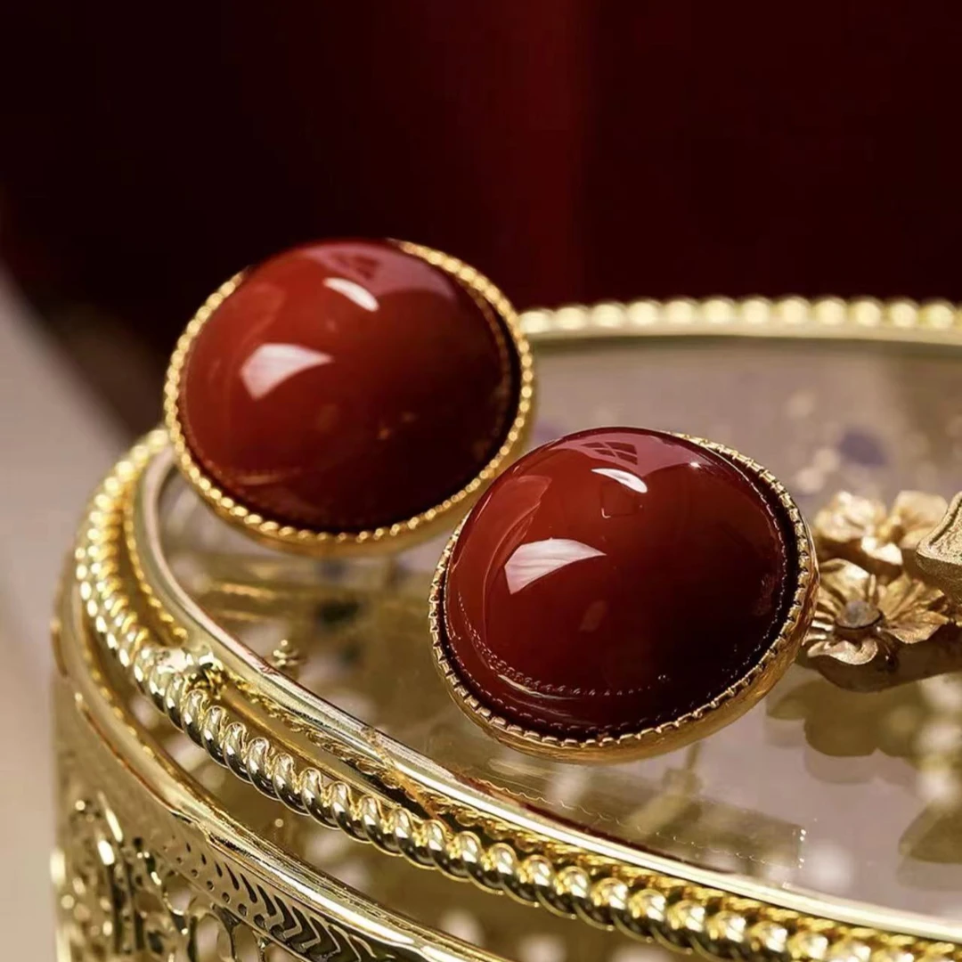 铜合金仿珍珠耳饰 安可拉红秋冬法式复古珍珠耳环耳钉耳饰高级感