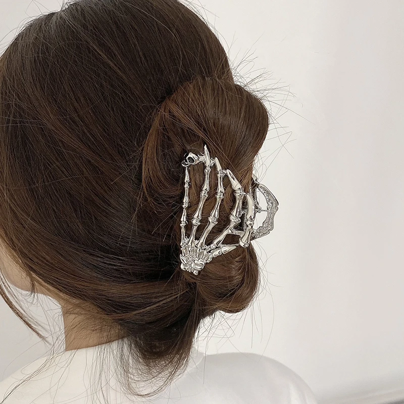 锌合金发饰 鲨鱼夹欧美金属骷髅爪液态发夹后脑勺盘发抓夹女小众
