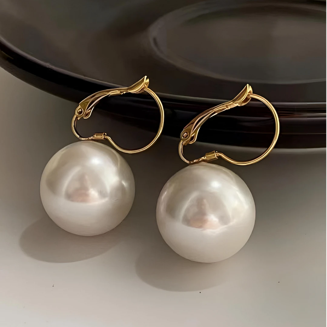 铜合金仿珍珠耳饰 港风复古夸张珍珠耳扣