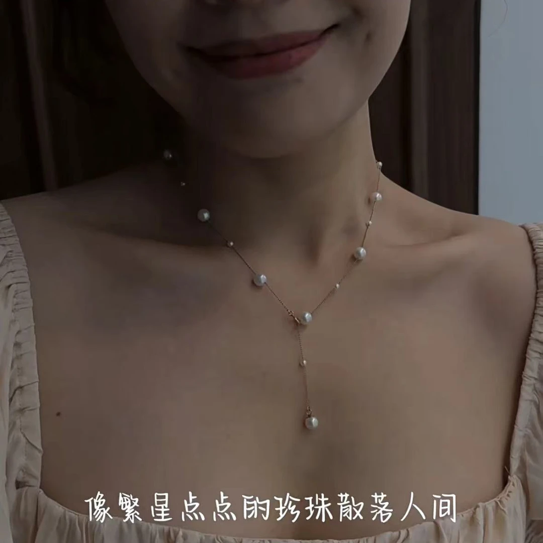 钛钢仿珍珠项链 【星星散入人间项链女】小众繁星吊坠