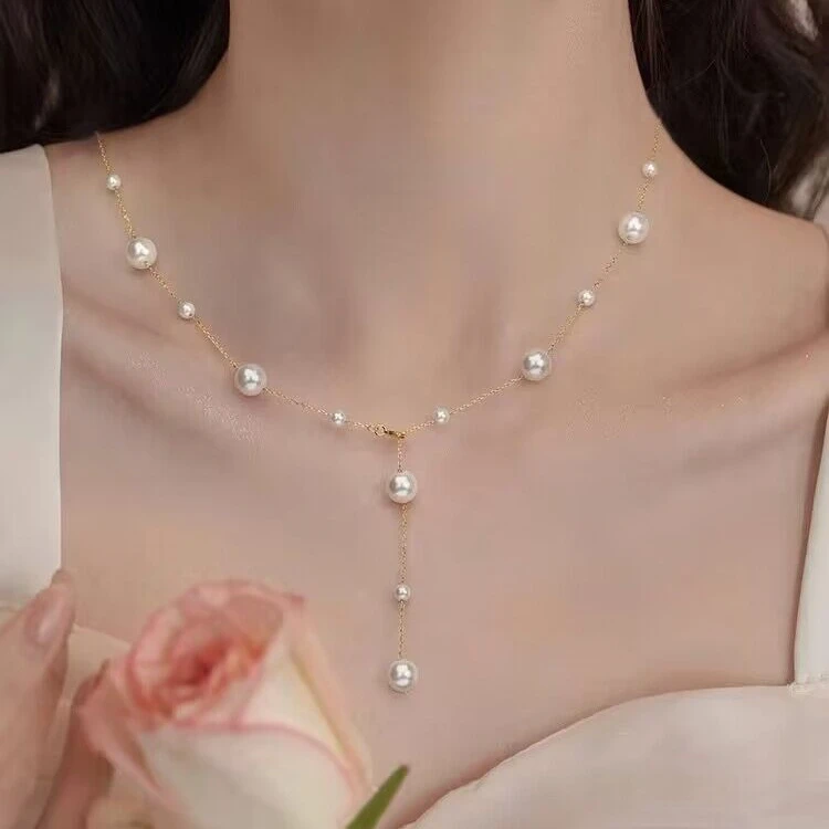 钛钢仿珍珠项链 满天星钛钢项链法式轻奢小众气质吊坠项链女