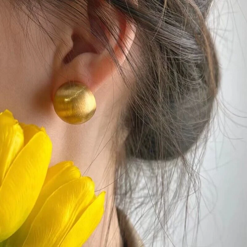 铜合金耳饰 高品质拉丝磨砂哑光圆球耳钉小众设计百搭耳饰耳环女