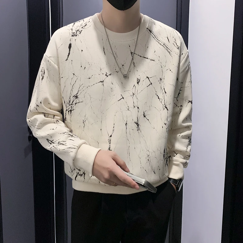 新中式设计感印花卫衣男加绒加厚秋冬款时尚潮牌男士长袖圆领套头