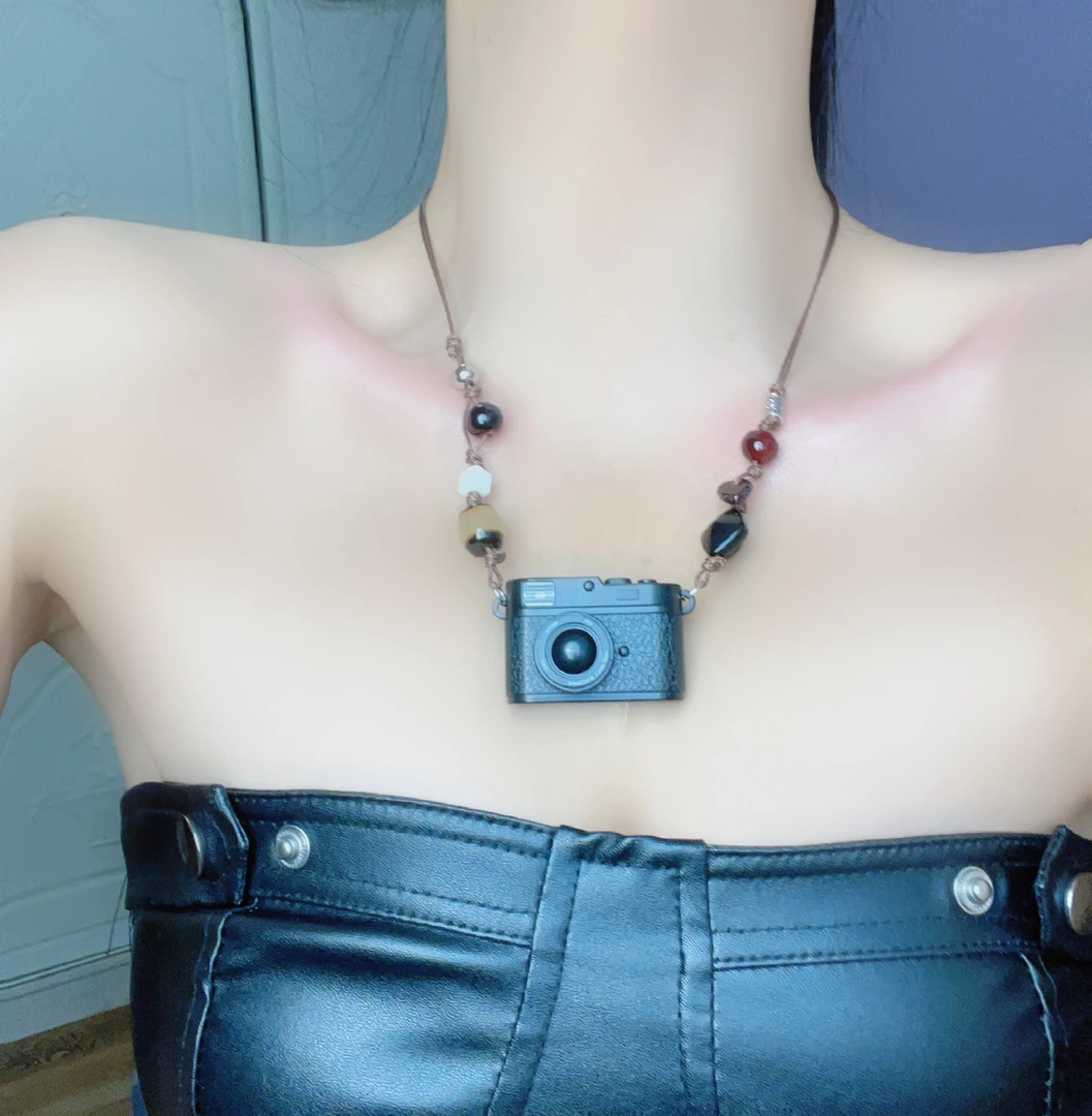 非金属皮质项链 简约百搭相机项链毛衣链编织颈链复古时尚锁骨链