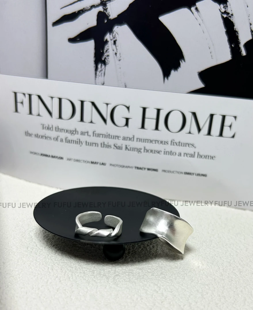 925银戒指 FuFu-S925纯银拉丝银松本戒指小众不规则扭结戒简秋冬