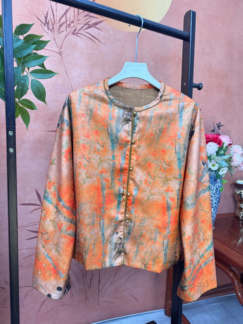 熊猫手绘印花中式休闲外套