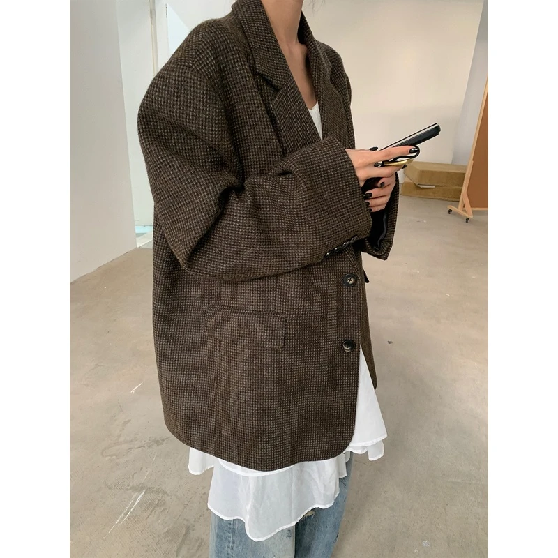 左边女装廓形上衣小西装外套2024秋冬新款oversize宽松版毛呢西服