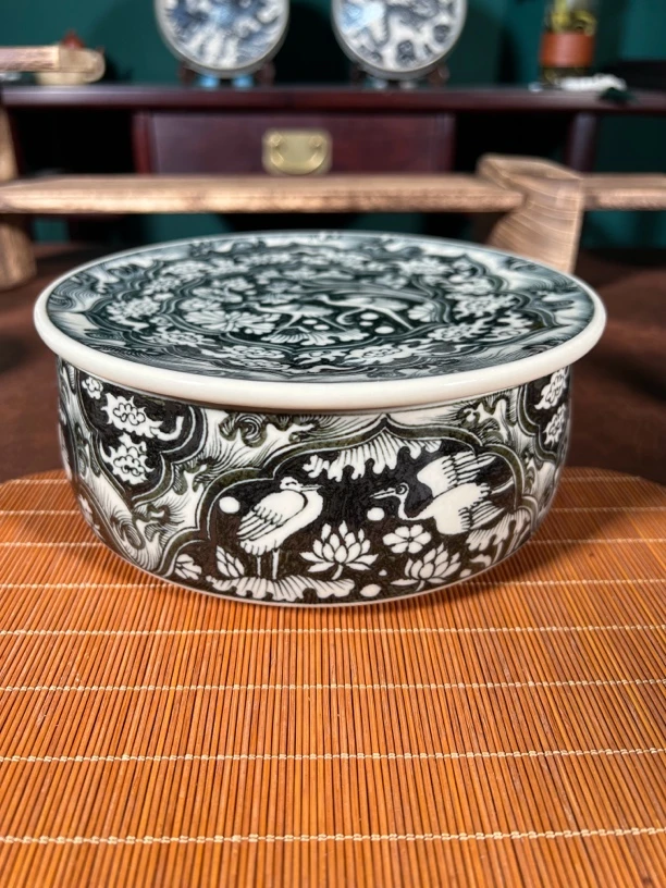 花玉瓷堂仿元青花二号釉捧盒水洗壶承一器三用